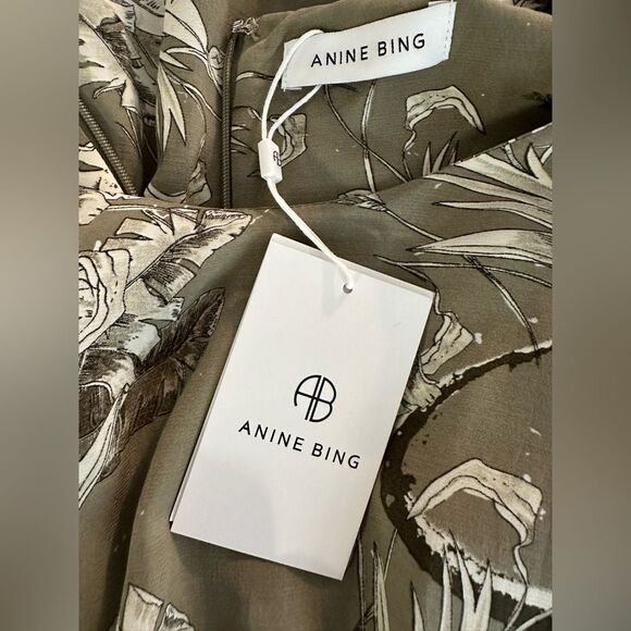 Anine Bing Kaine Dress Tropical Print Olive Smocked Size L • NEW WITH TAGS • - Picture 8 of 12
